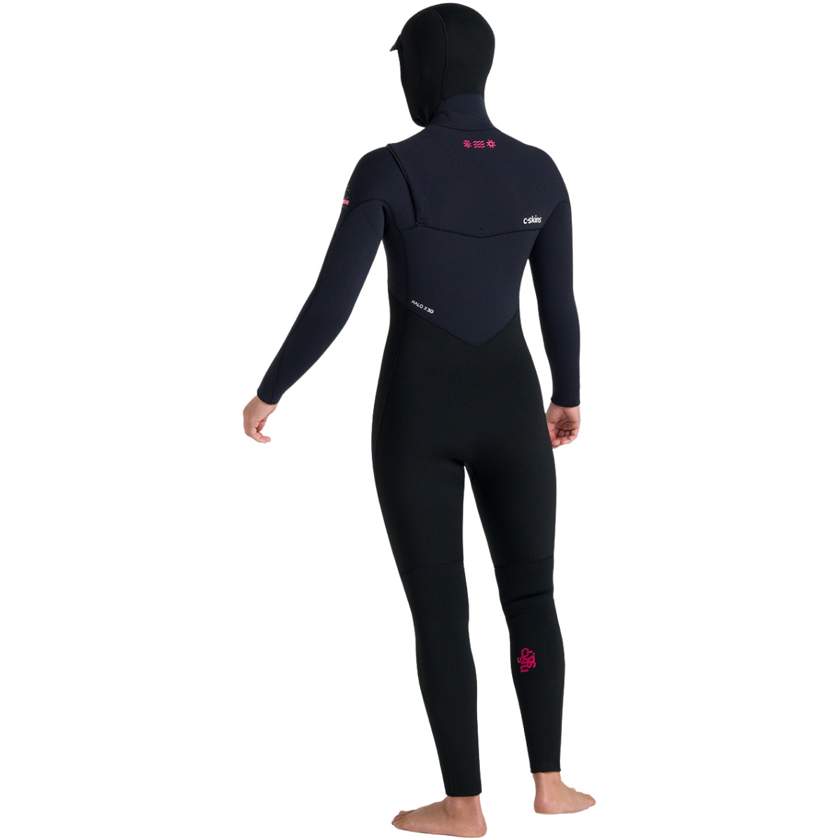 2026 C-Skins Womens Nuwave Rewired 6/5mm Hooded Chest Zip Wetsuit CRW65WH - Black / Black / Rose